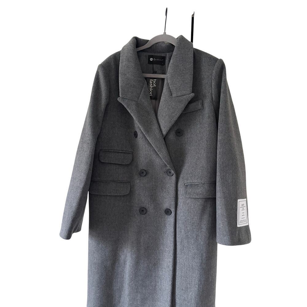NWT Hot Fashion Gray Long Wool Blend Coat Double Breasted Maxi Coat M - Picture 6 of 12